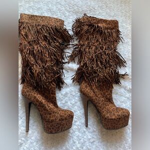 Knee High Platform Fringe Boots